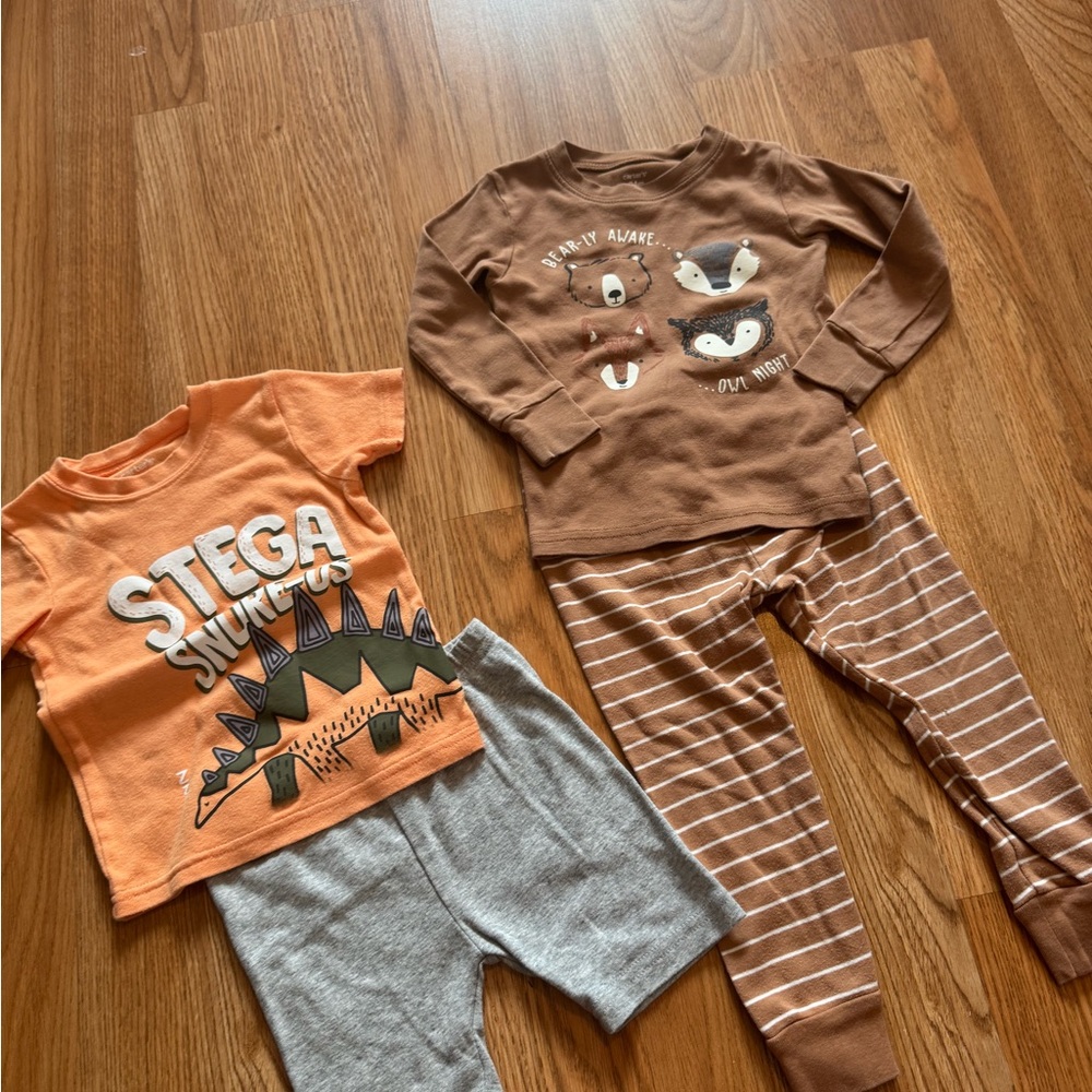 Kids Dinosaur and Animal Pajama Set - Orange, Brown, and Gray